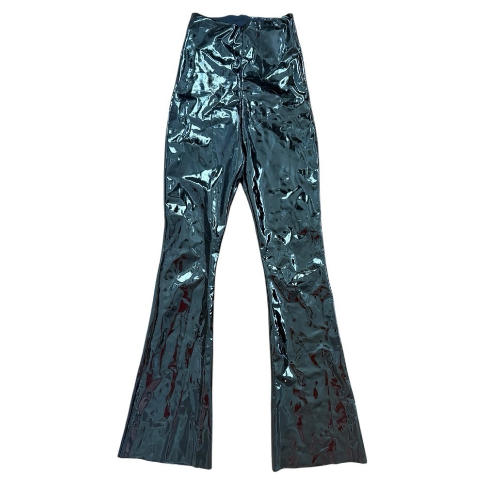 Commando Black High Shine Latex Flare Pants Pull-On XS Vegan Leather